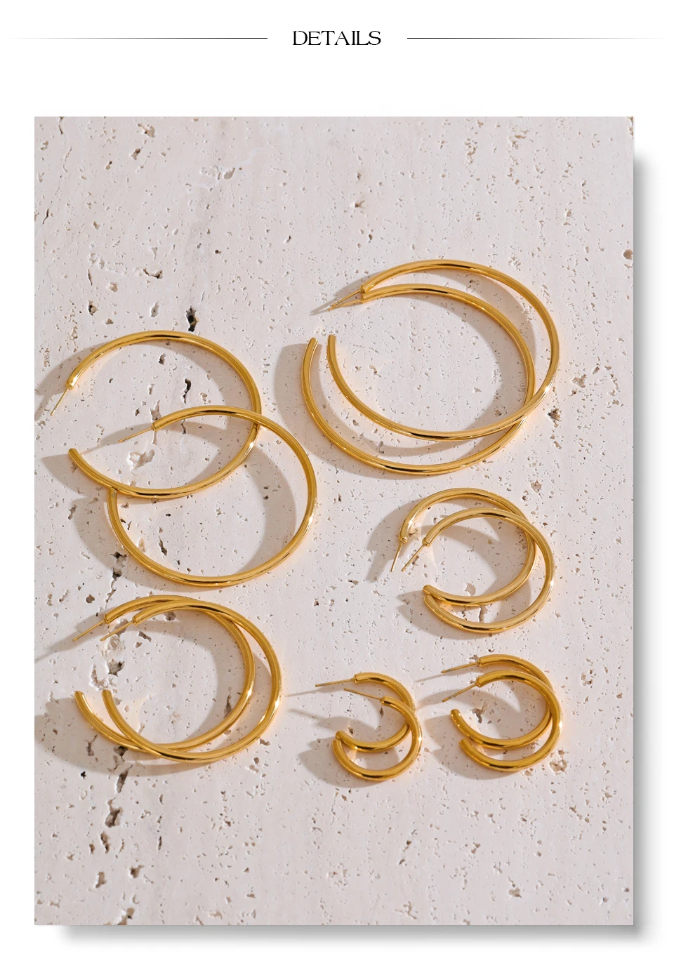 Yhpup 25/30/40/50/60/70mm Minimalist C-Shape Round Daily Hoop Earrings Stainless Steel Versatile Popular PVD Waterproof Jewelry – Detail 20