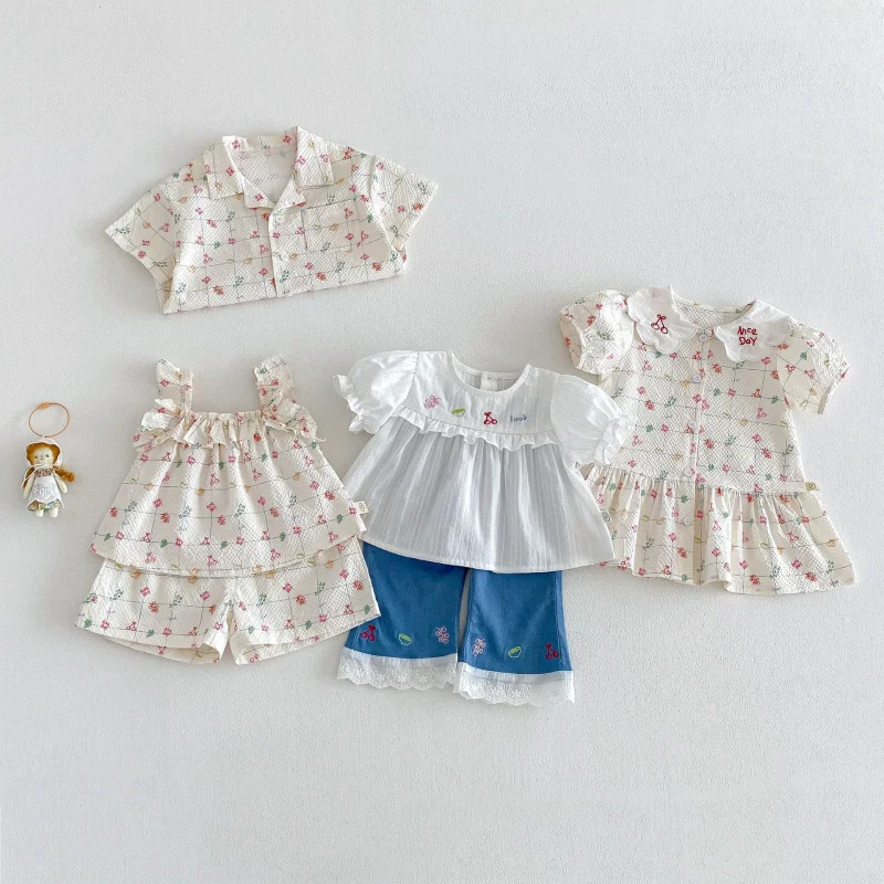 

Girls' Embroidered Princess Dress2026New Summer Baby Cherry Letter Dress Children's Full-Print Skirt