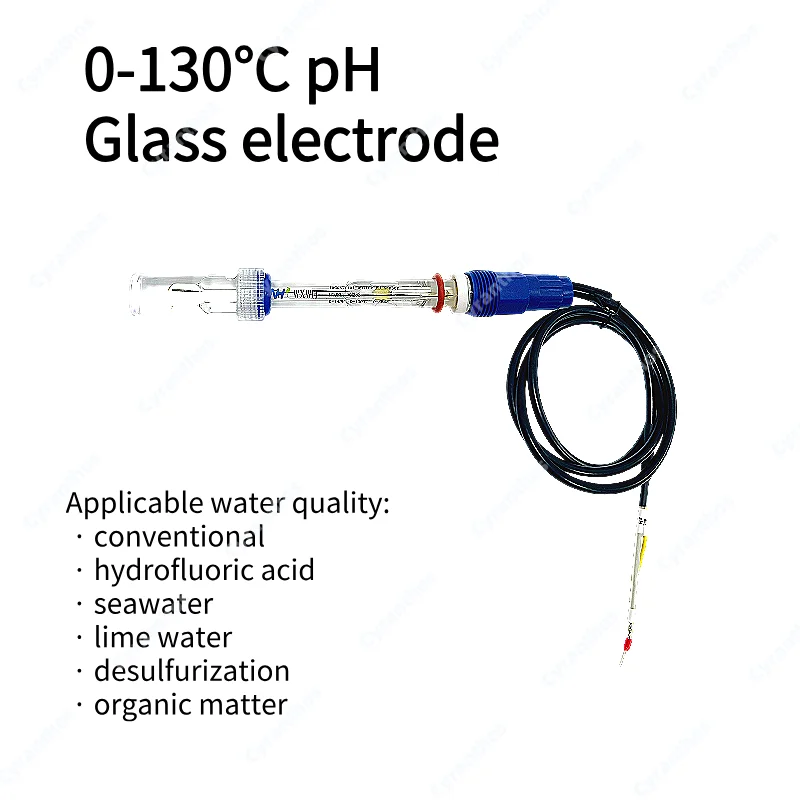 Electrodo de pH de vidrio 0-130 ℃ Puente de sal con núcleo de arena de cerámica, sonda PT1000 de 120mm para desulfuración de agua de mar y agua lima, materia orgánica