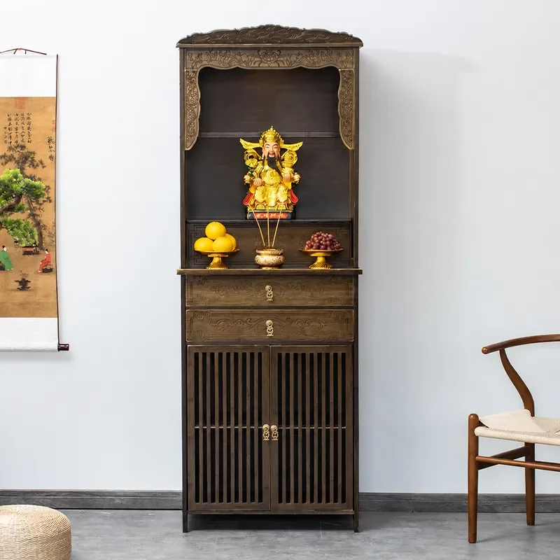 Buddhist Shrine Cabinet Home Altar Stand for Buddha Statue Bodhisattva God of Wealth Offering Table Practical Wooden Display