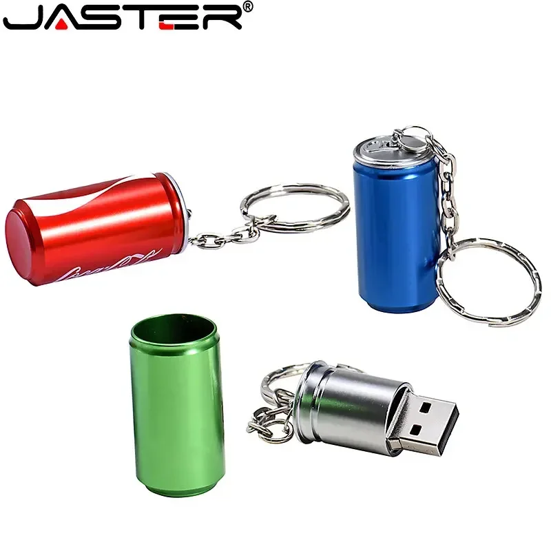 JASTER Metal Coke Cans USB 2.0 Flash Drive 128GB Free Key Ring Pen Drive 64GB Cool Creative Gift Memory Stick 32GB 16GB 8GB 4GB