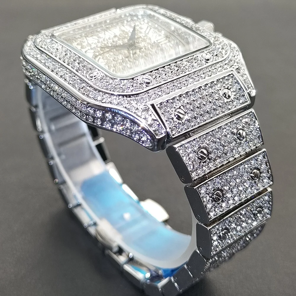 Hip Hop Square Watches Mens Top Brand Luxury Iced Out Watch Calendar Waterproof Business Diamond Wristwatches Male Clock Hours