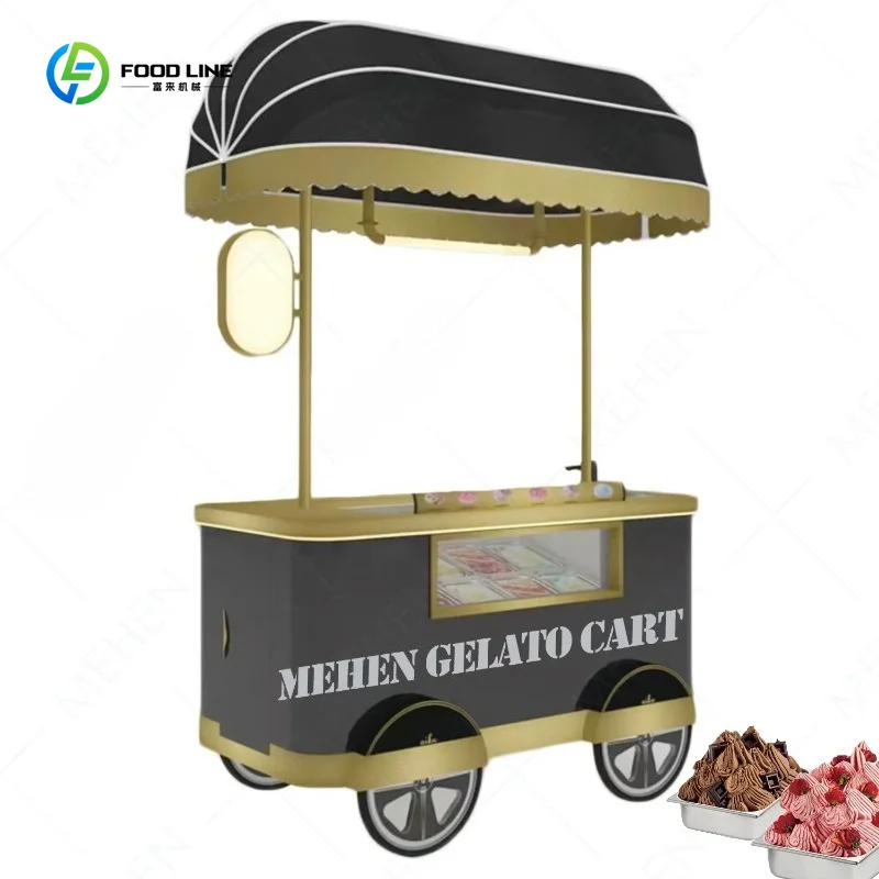 Ice Cream Push Cart Mobile Beach Trolley Gelato Cono Vending Street Sale Outdoor Support Custom