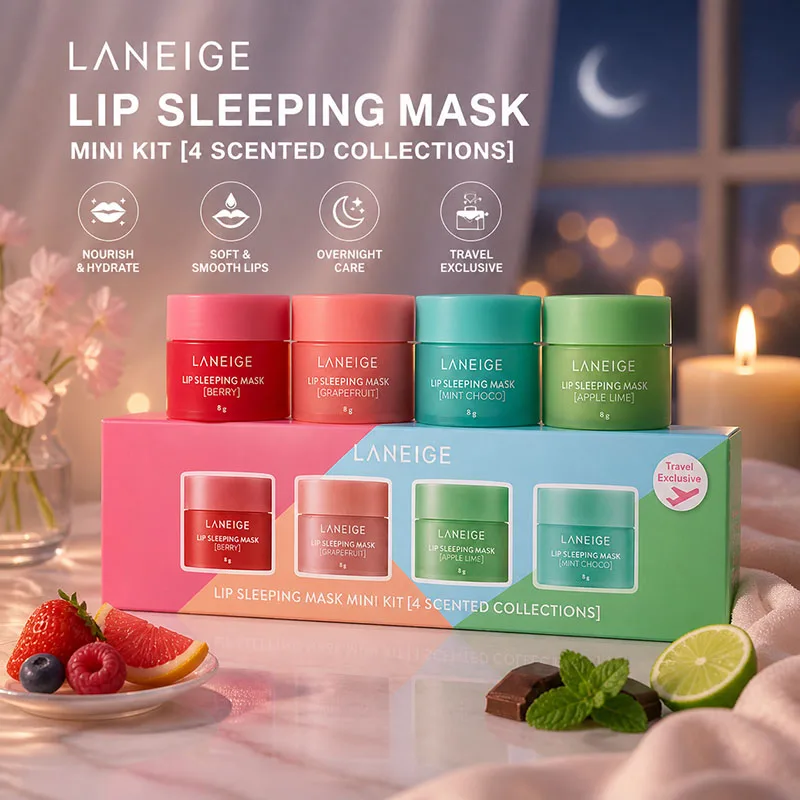 

Laneige Lip Mask Jelly Sleep Lip Balm Night Repair Moisturising Treatment 4*8g Set Hydrating Light Nourish Lips Nature Skin Care