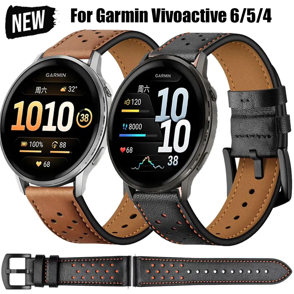 

Кожаный ремешок для умных часов 22 мм 20 мм для Garmin Venu 4 3 sq 2 Plus Forerunner 570 165 265 55 Vivoactive 6 5 4 Спортивный ремешок-браслет