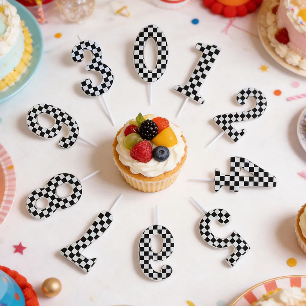 New Black And White Number 0-9 Candles Celebrate Birthday Candles Black And White Grids Digital Candles Parties Cakes Decoration