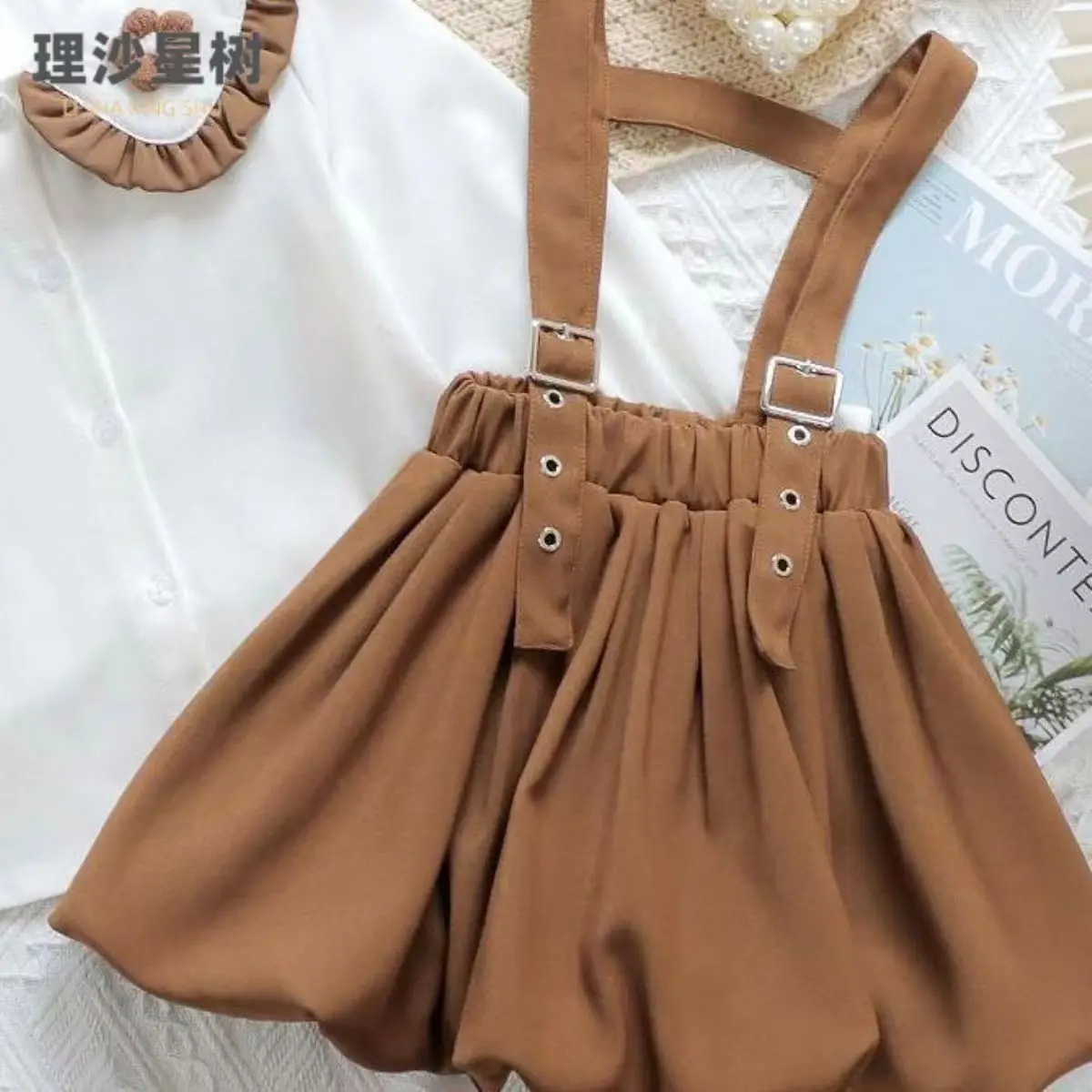 Kinder Outfits Mädchen Set Frühling und Herbst 2023 Neue Western-stil Mode Splice Vielseitige Gurt Kleid Zwei Blusen Kinder outfits