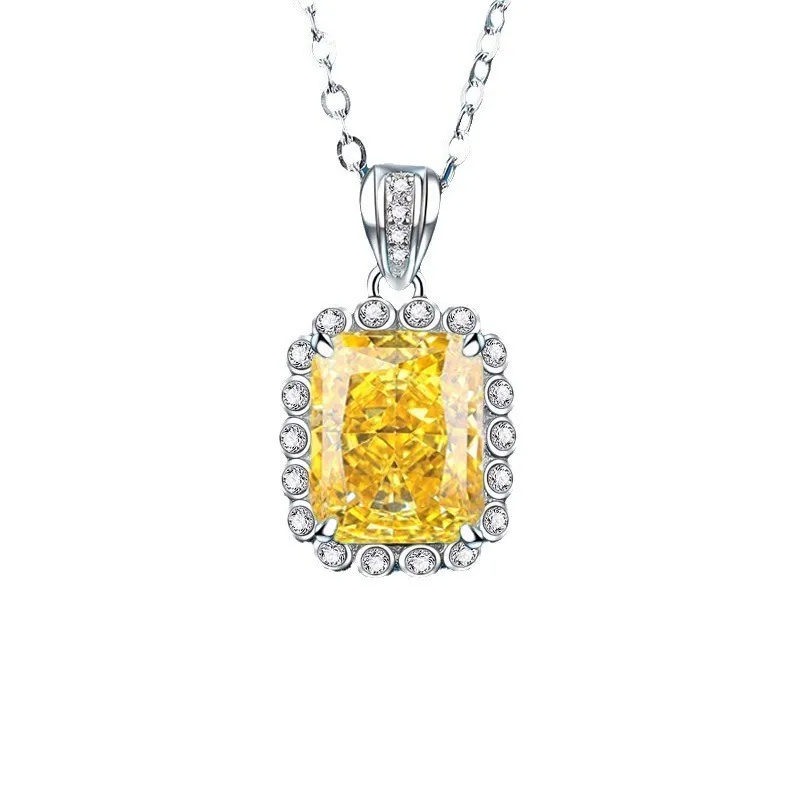 Luxury Solid Platinum PT950 Women's Ice Flower Cut Sea Blue Pink Red Yellow Moissanite Diamond Pendant Necklace