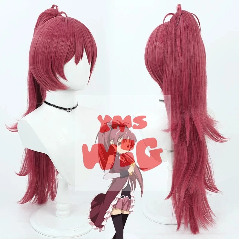 Anime Puella Magi Madoka Magica Sakura Kyōko/Sakura Kyouko Cosplay Wig Long Ponytail Heat Resistant Synthetic Hair Halloween