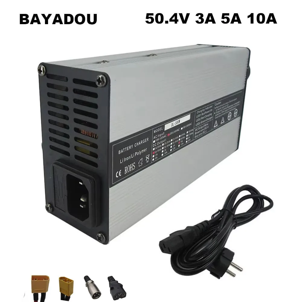 

50.4V 3A 5A 10A Lithium Battery Charger 43.2V 44.4V 12S Li ion Energy Storage Fast Smart Charger XT60 XT90 3PIN IEC XLRM