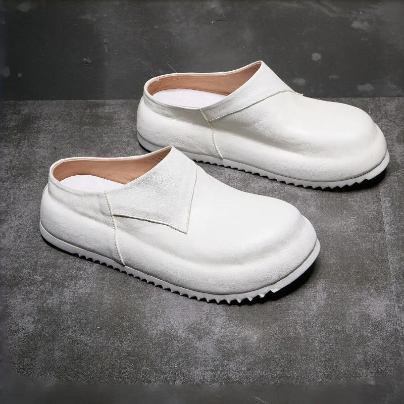 Designer Luxury Genuine Leather Slip on Slippers Men's Loafers Work Walking Casual Leather Shoes Male Outdoor Flats Mules view 4