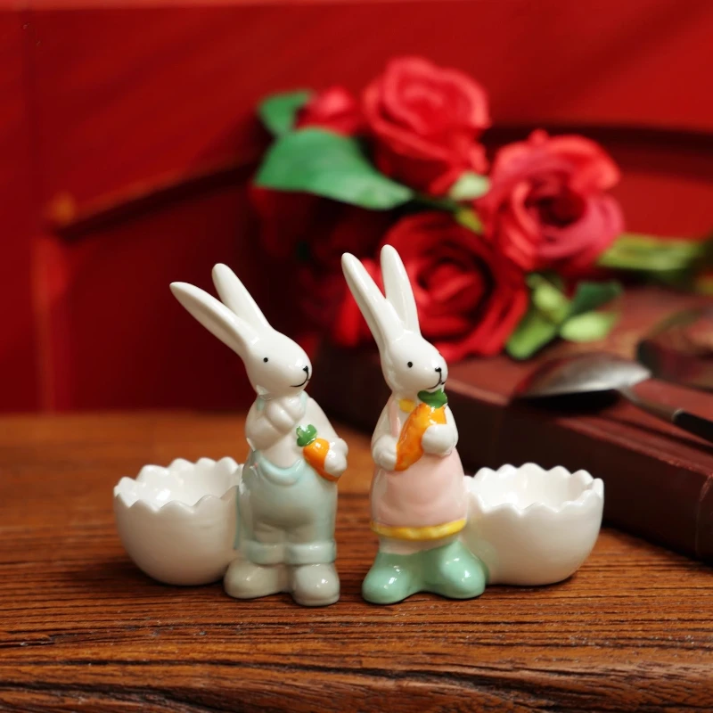 Nordic cute rabbit ceramic ornaments breakfast egg holder living room entrance dining table decoration ornaments home decoration