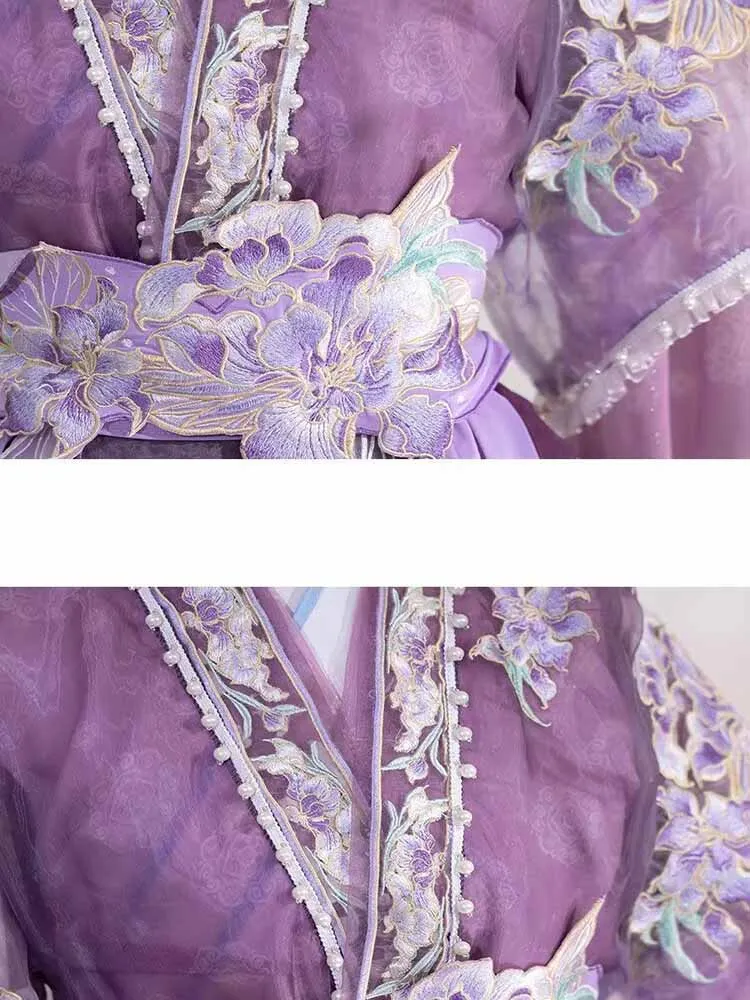 Gaun Cina untuk Wanita Kostum Cosplay Peri Wanita Hanfu Ungu Bordir Tradisional Kuno Gaun Hanfu untuk Pesta S M L