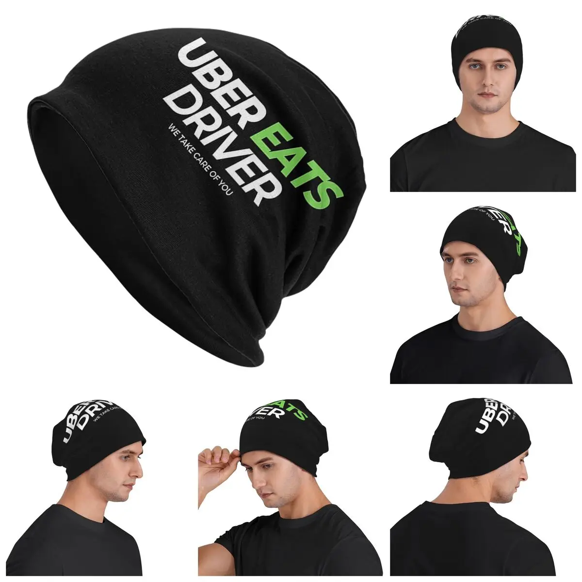 Uber Eats Driver Logo سائق توصيل الطعام قبعة محبوكة دافئة الهيب هوب بونيه قبعة الخريف الشتاء في الهواء الطلق قبعات حريمي للجنسين الكبار #1