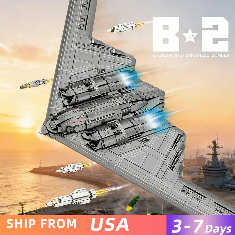 

Конструктор B2 Spirit Stealth Bomber (1977 деталей), модель стратегического самолета, коллекционные кирпичики, настольная модель, игрушки, подарки для взрослых