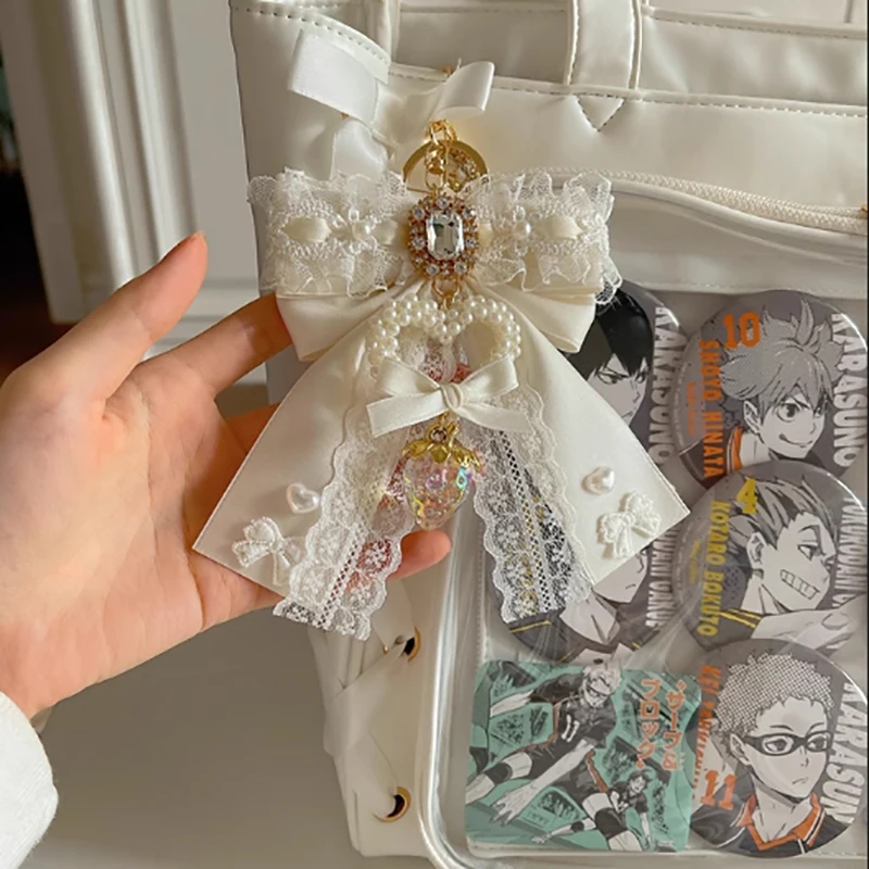 

Ita Bag Bow Ornament Chic Pearls Chain Keychain Handbag Pendant Sweet Lace Whimsical Strawberry Bow Decoration Bags Accessories