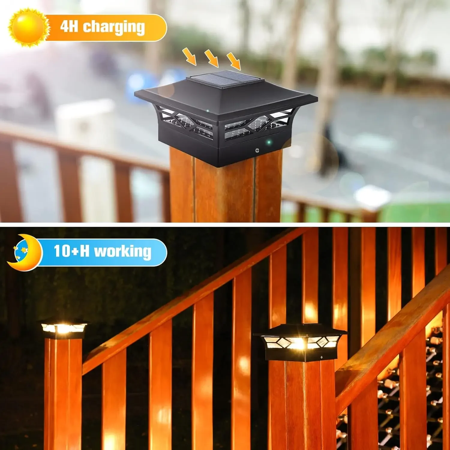 Solar Post Cap Lights:6Pack Outdoor Deck Post Cap Lights Black for Dock Fence Waterproof 2 Color Modes,4x4/6x6 Wood/Vinyl Posts