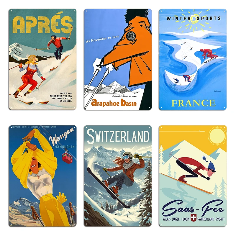 Apres Vintage Ski Pinup Art Arapahoe Basin 954 FRANCE Winter Sports Travel Metal Plaque Mural Painting Wall Pub Tin Sign Poster