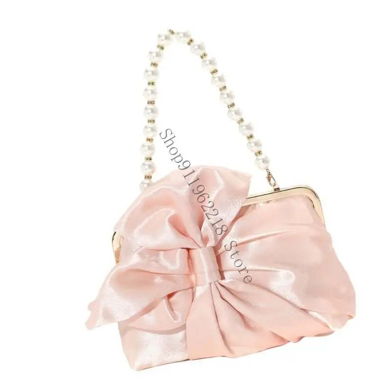 

Women Bag Clutch Purse Pearls Handle Evening Handbag Evening Clutch Bag Sweet Bows Evening Bag Bridal Purse for Wedding 066F