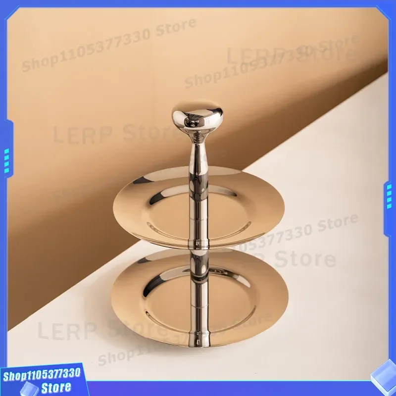 Nordic Stainless Steel Double Layer Fruit Plate Luxury Household Cake Stand Creative Afternoon Tea Dessert Display Tray Rack
