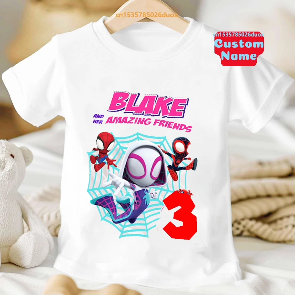 3 4 5 6 7 8 9 Spider-Man and Her Amazing Friends Birthday Girl Summer Short Sleeve Tshirt SpiderMan Personalize Name Girl Shirt