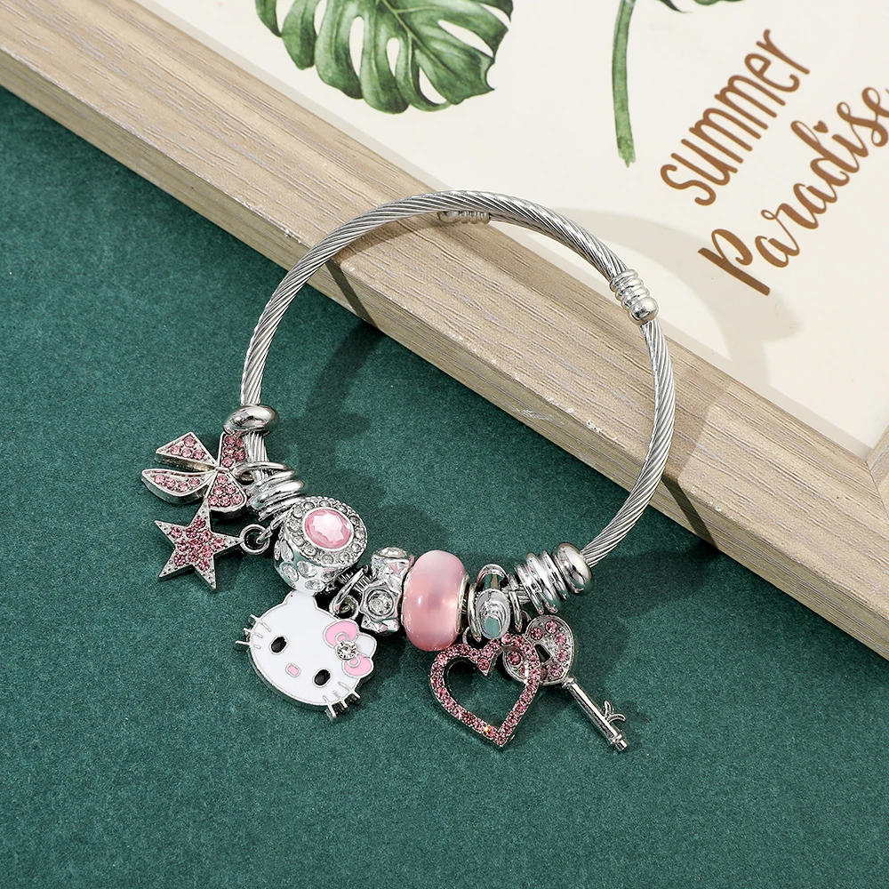 Sanrio Kawaii Hello Kitty Bracelet Small Fresh Crystal Pendant  Bracelet for Student Girlfriend Birthday Gift Accessories