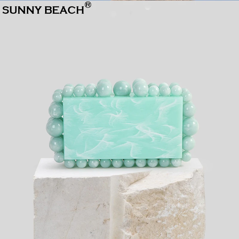 

Модный женский акриловый бирюзовый вечерний клатч с маленьким жемчугом, вечерние черный дизайнерский дневной кошелек с цепочкой через плечо