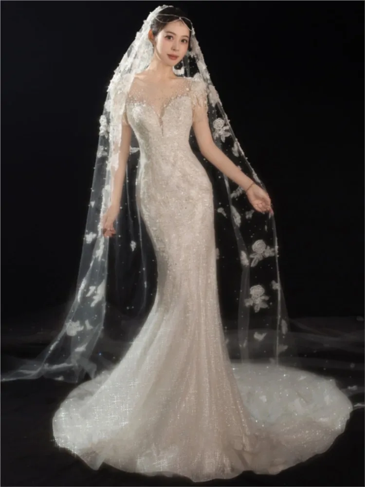 

New fishtail light banquet tulle dress for going out