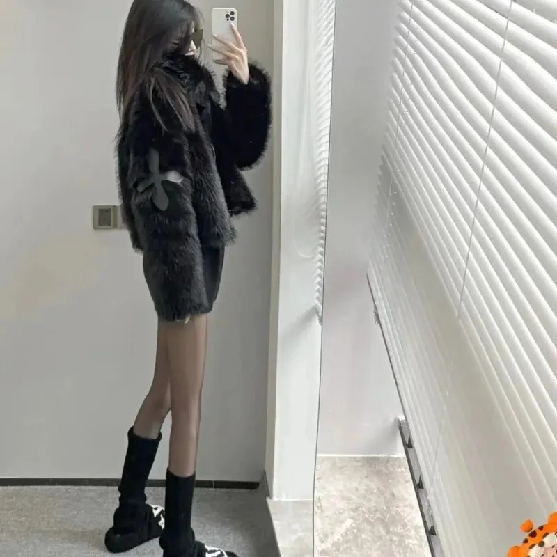 Y2k Cropped Jacket Vintage Fur Collar Short Sweatshirt Zip Hoodies Autumn Winter New Design Cardigan Coat Grunge Kawaii Clothes