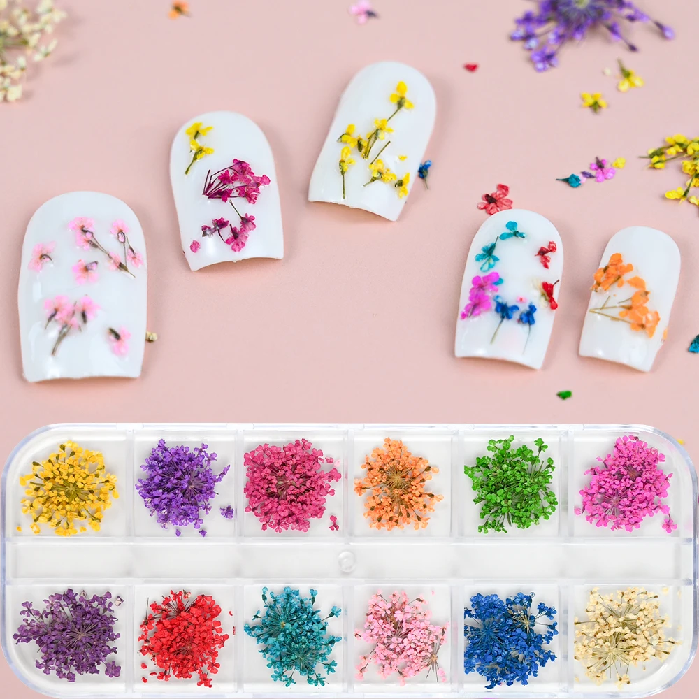 12 Colors Dried Flowers Nail Art Decoration 3D Natural Floral Colorful Dried Flower Charms Nail Decal DIY Craft Manicure Decorat