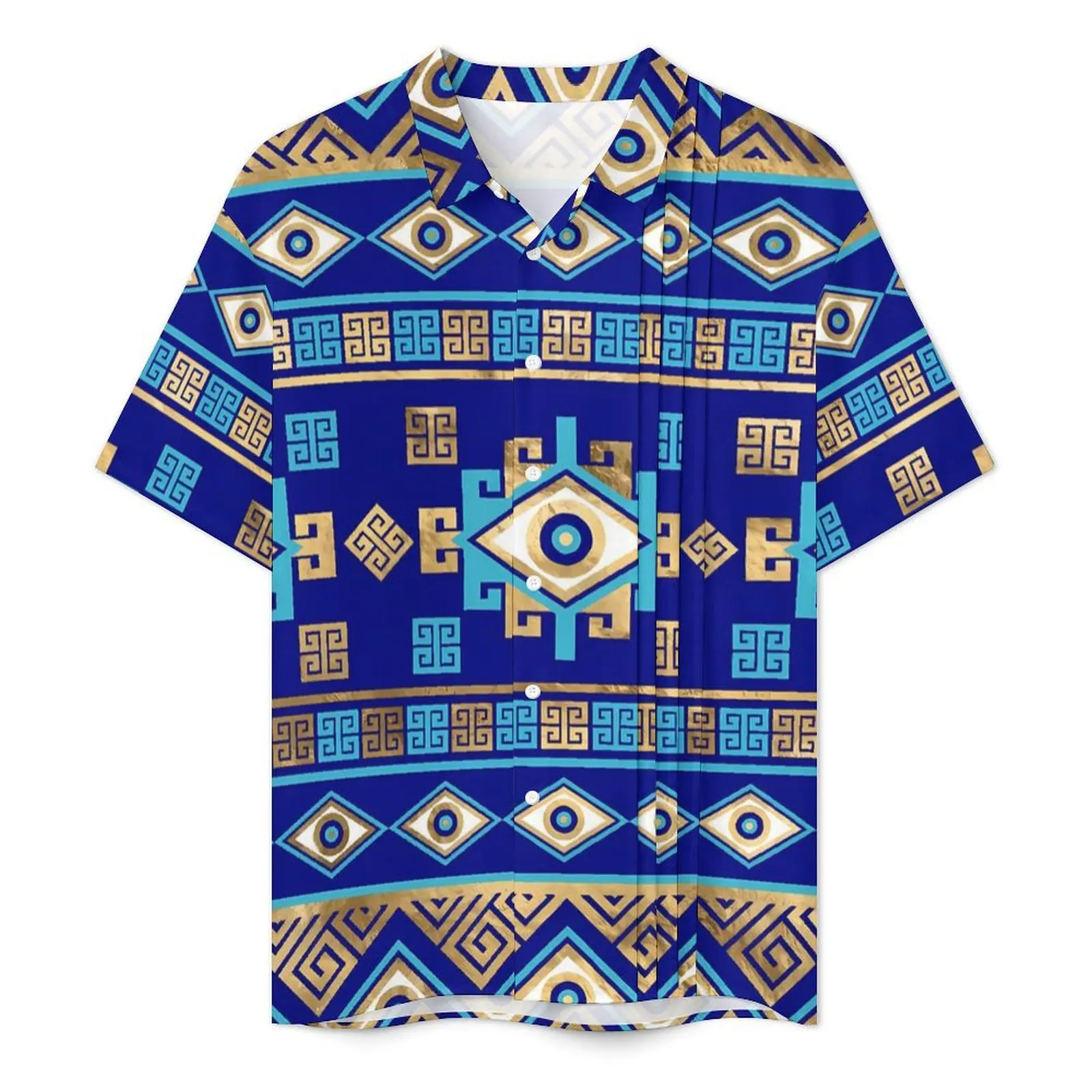 Retro Evil Eye Beach Shirt Mens Greek Meander Key Novelty Casual Shirts Hawaiian Short Sleeves Harajuku Plus Size Blouses Gift