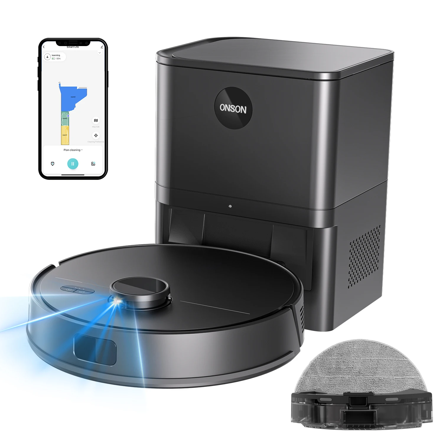 

Intelligent Robot Vacuum Cleaner With Self-Emptying Dustbin Remote Control Wet Dry Function Brushless Motor For Household Use