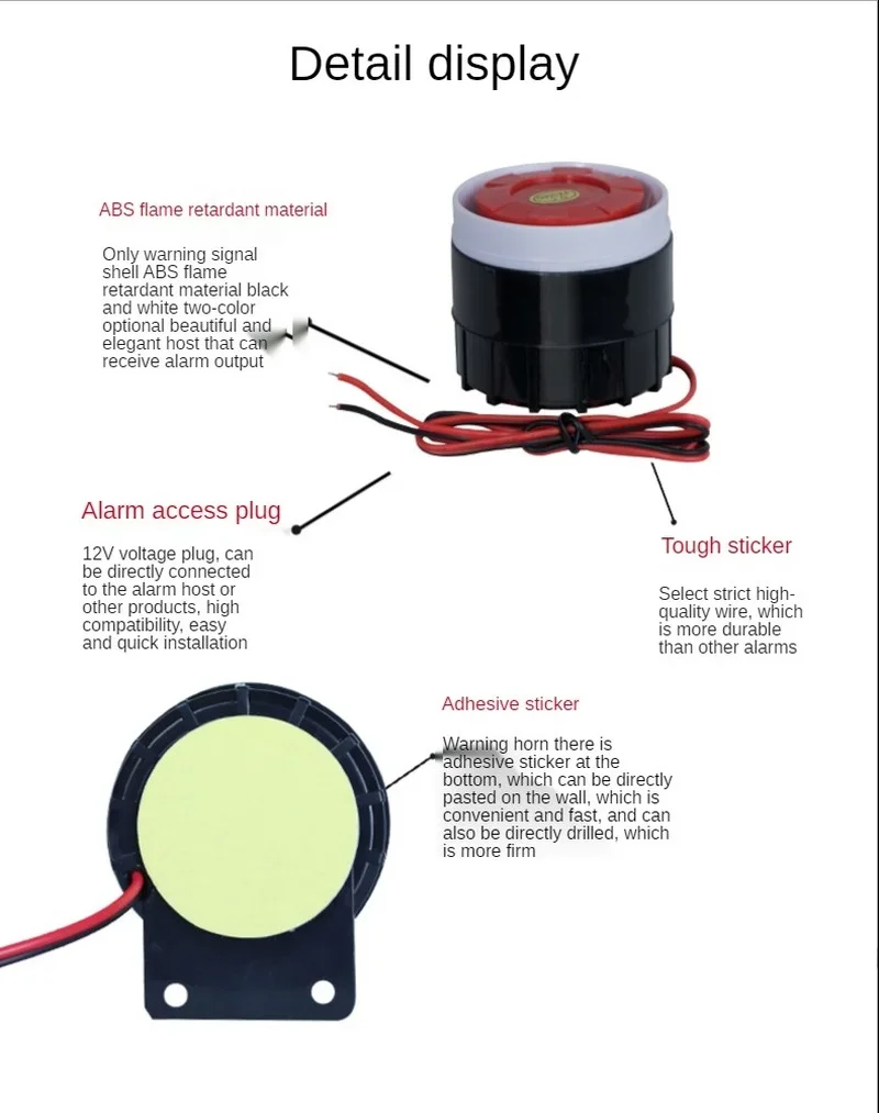 Mini bocina de sirena con cable para el hogar, sistema de seguridad inalámbrico, alarma antirrobo, 5 piezas, 220v, 120 dB