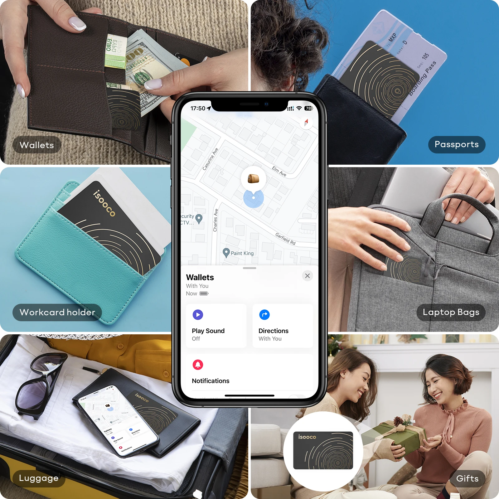 Smart Magnet Card Tracker Work with Apple Find My APP Cell Phone Back Cover Card Holder ID Card Holder Slim Sticker for iPhone