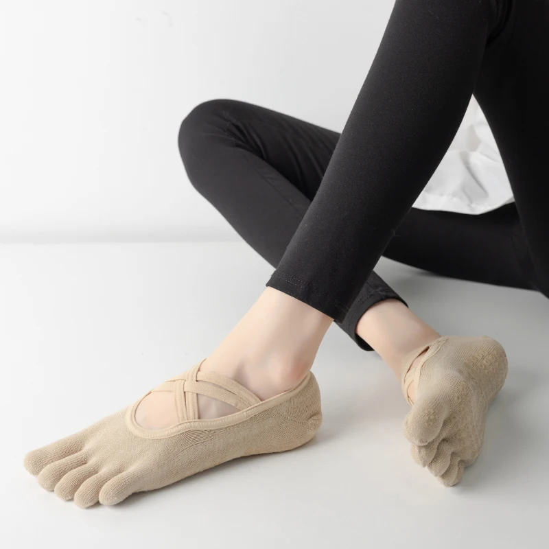 Neue Frauen Anti Slip Pilates Socken Fünf Kappe Silikon Non-Slip Yoga Socke Verband Ballett Tanz Damen Fitness Sport baumwolle Socke – Detail 9