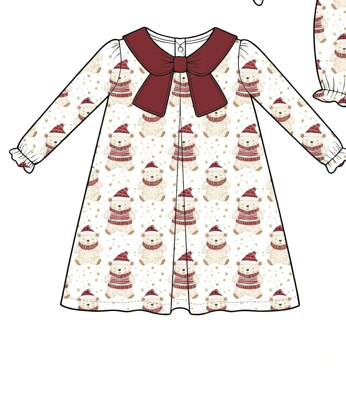 Christmas Outfits Baby Girl Romper Toddler Girls Dress Santa Bear Nutcracker Print Long Sleeve Bow Sailor Collar Kids Dress