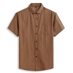 Plus Large Short Sleeve Men Pure Cotton Summer Comforable Plaid Mens Shirts Business Formal Casual Slim Fit Loose Big Size 8XL
