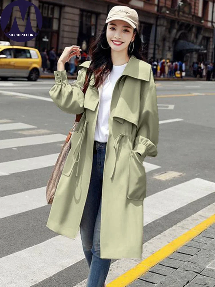 

Женский повседневный тонкий плащ с длинным рукавом, корейская мода, утягивающая талия, женские пальто, весна, осень, новинка