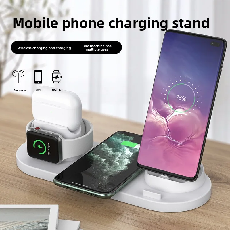 

6-In-1 Multifunctional Wireless Charging Socket For Mobile Phones Dual Type-C Fast Charging Socket Home Headphones Watch Charger
