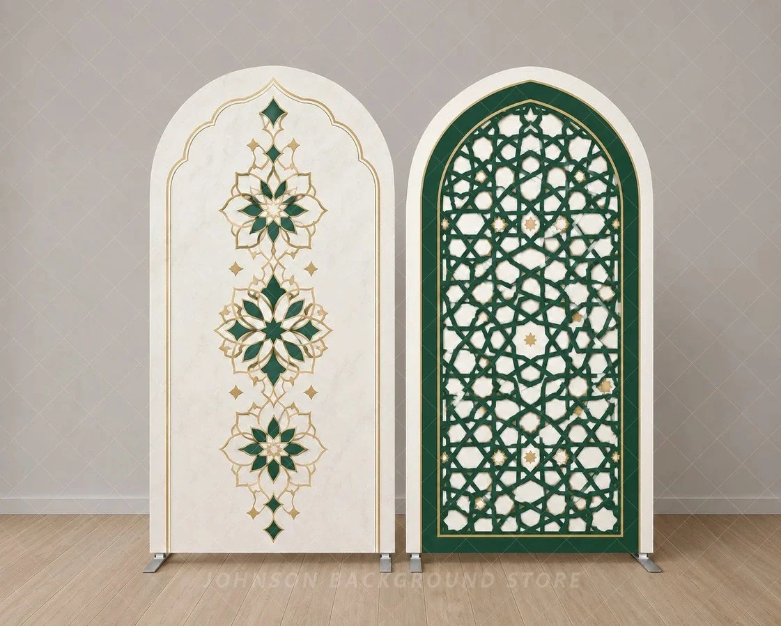 Green Islamic Arch Backdrop Cover Ramadan Eid Mubarak Panels Muslim Celebration Decoration Party Background
