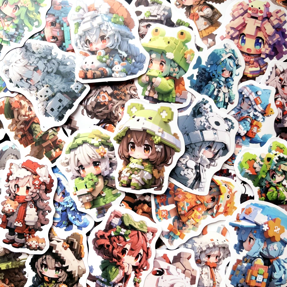 

10/50pcs Cute Anime Pixel Girls Stickers Waterproof Removable Decals for Laptop Luggage Phone Case Kids Gifts Anime Collection