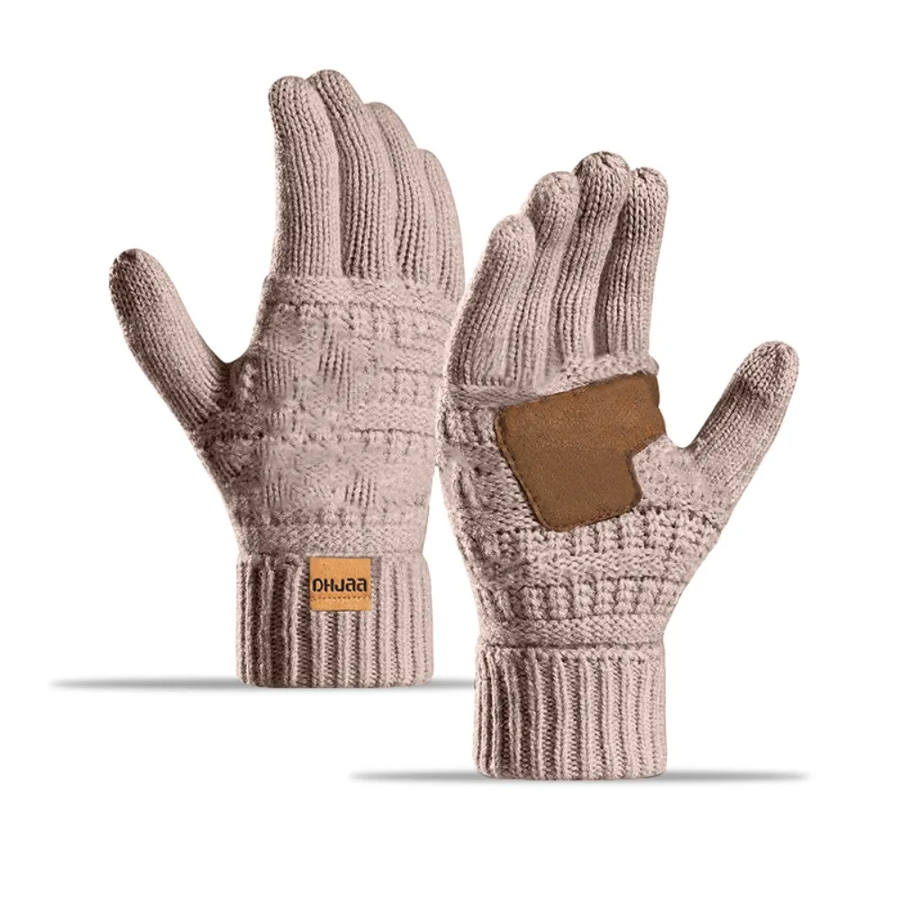 New Screen Touch Women Winter Gloves Alpaca Fleece Anti-Slip Knitted Gloves with Leather Warm Men Cycling Gloves