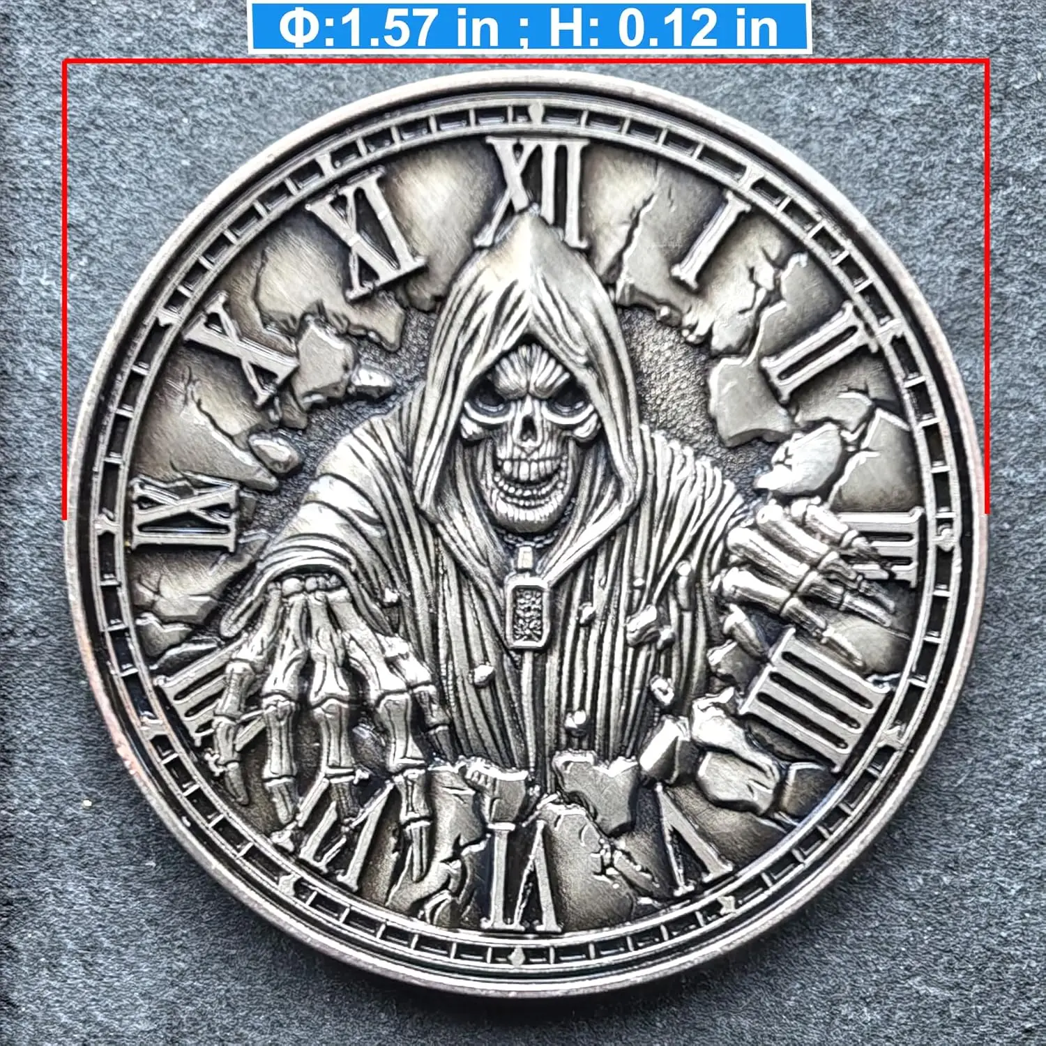 عملة تذكار موري تحدي - تصميم جمجمة وساعة رملية، كاربي ديم، أرقام رومانية، عملة تحفيزية لتذكير الحياة