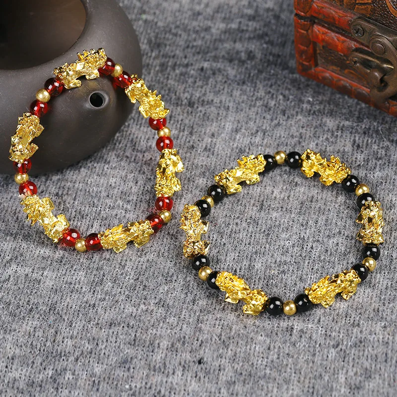 Brave Troops Garnet Beads Bracelet Wealth Good Luck Chinese Beast Wristband Gold  Men Women Bracelet Wholesale