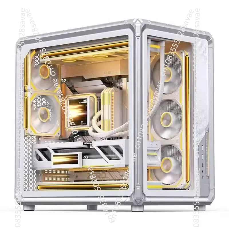 X400 Full Tower Gaming PC Case ATX Tempered Glass Rear Wiring Design, Grey and White