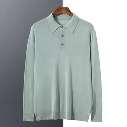 Spring/summer 2024 85% Mulberry Silk 15% Cashmere Men's Fine Imitation POLO Shirt Knitted Thin Long-Sleeved Shirt.