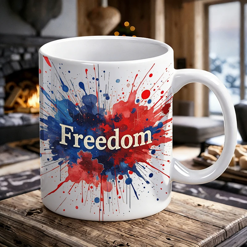 Independence Day Mug Coffee Cup Ceramic Cup Freedom Splash - Patriotic Red, White, and Blue Ink Splatter Wall Art