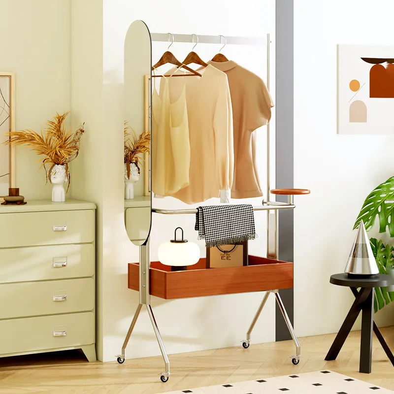 Stainless steel hanger full-length mirror integrated full-body mirror movable coat rack floor-to-ceiling clothing rack Bauhaus