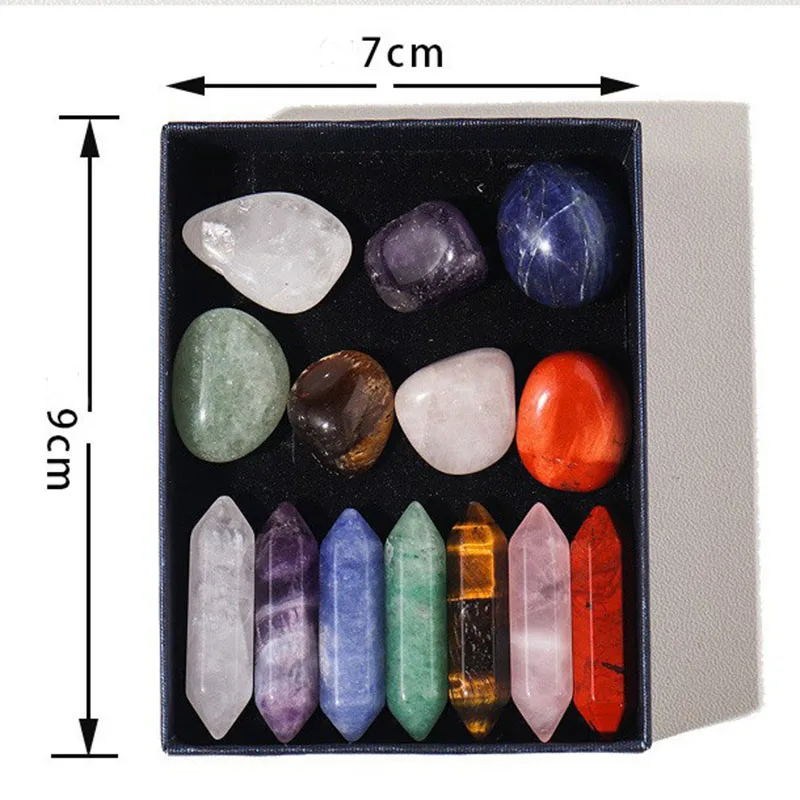 14pcs of Energy Raw polished Mineral stones Cravel gift box sharp points crystal column meditation home decor Xmas birthday gift