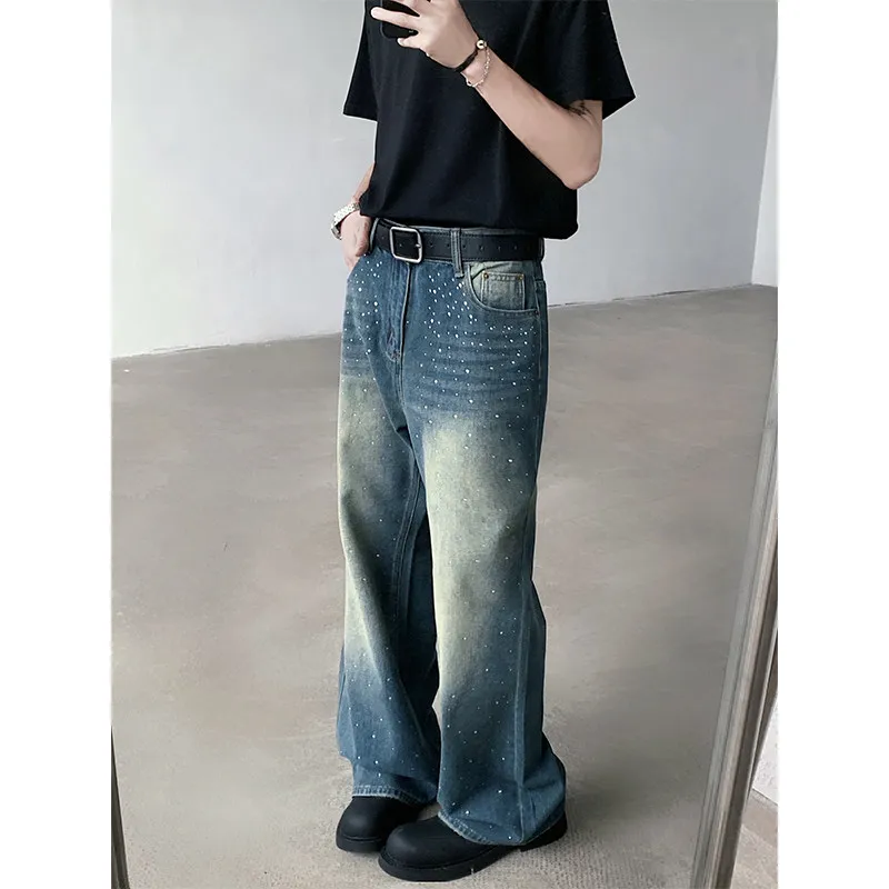 

Korean Sle Cleanfit Micro Flared Jeans Men's Design Sensation Small Cro Iron Diamond Haome Long Pants Street Sle
